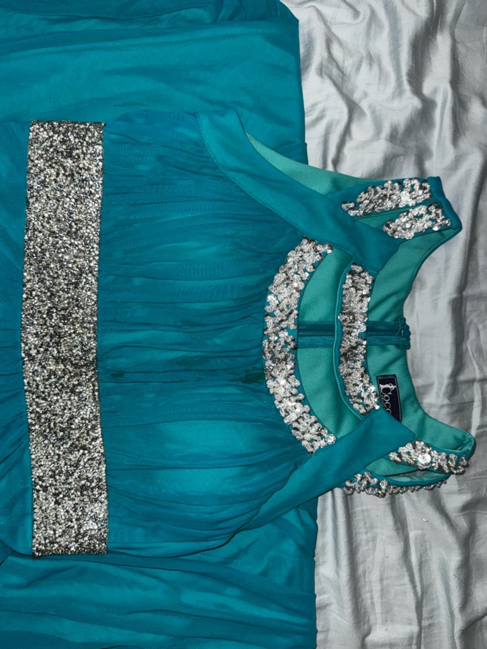 Coco Teal Embellished Waist Evening Gown - Picture 6 of 11